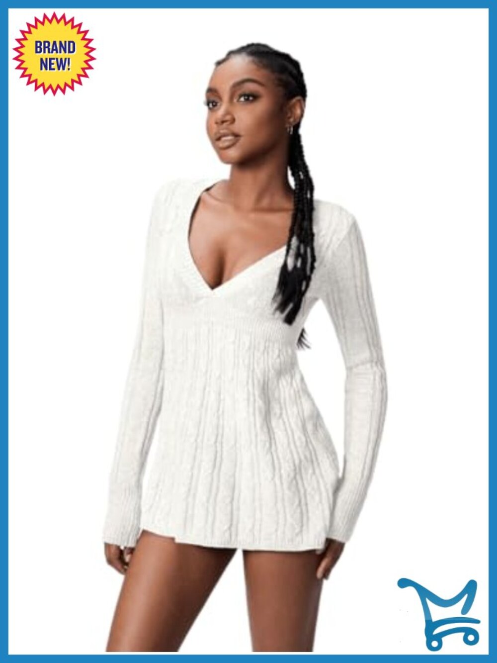 Cable Knit V Neck Pullover Sweater Fitted Y2K Babydoll Tunic Top